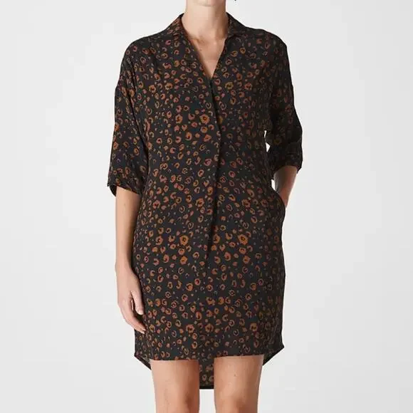 Whistles Lola Cheetah Print Shirt Dress Small Black Brown Animal Print Neutral - Picture 1 of 15